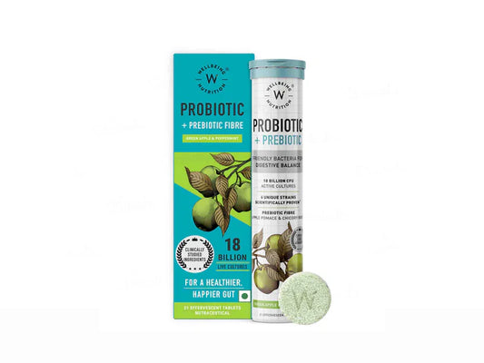 Wellbeing Nutrition Probiotic + Prebiotic Tablet - Green Apple & Peppermint Flavour(21 Tablets)