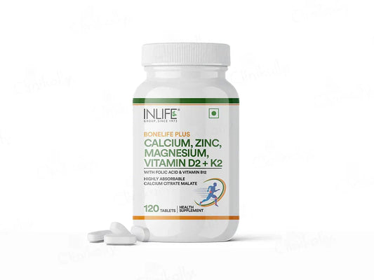 Inlife Bonelife Plus Calcium, Zinc, Magnesium, Vitamin D2 + K2 Tablet(120 Tablets)
