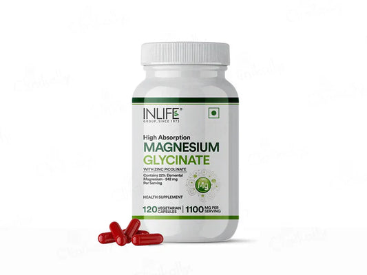 Inlife High Absorption Magnesium Glycinate 1100mg Vegetarian Capsule(120 Capsules)