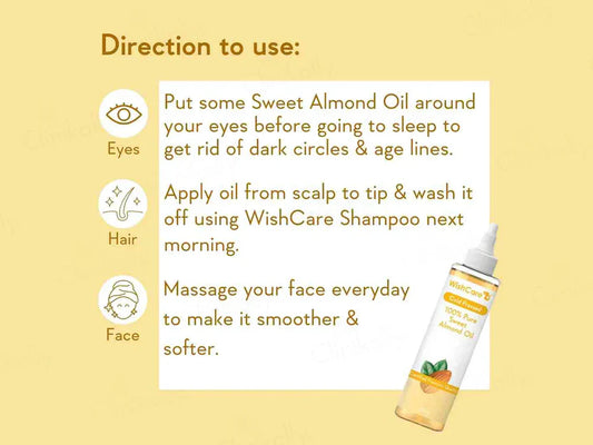 WishCare Cold Pressed 100% Pure Sweet Almond Oil ( 200 ML )